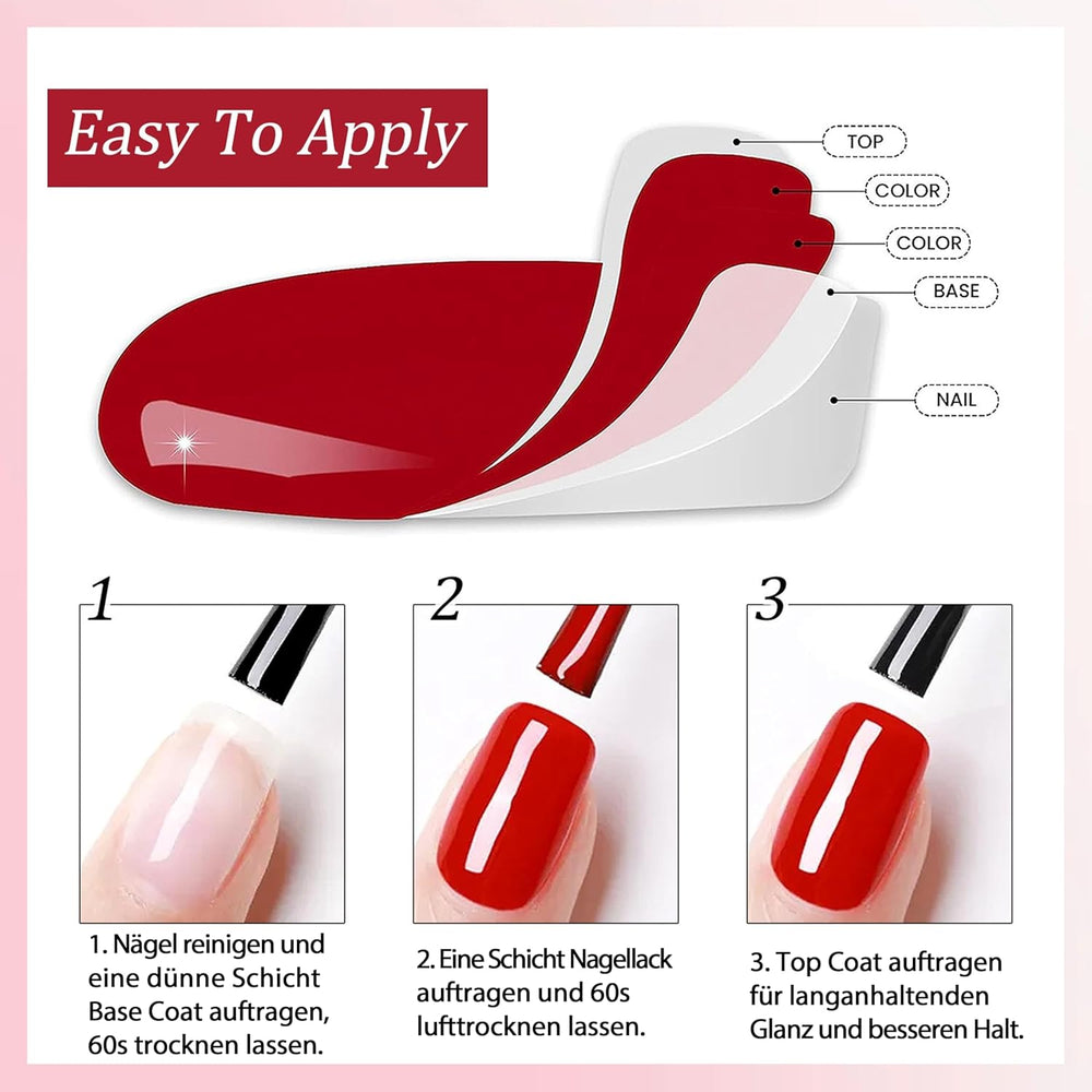 6-teiliges Nagellack-Set – schnell trocknender, langlebiger leuchtend roter Nagellack – ungiftiger Nagellack auf Wasserbasis für DIY-Salons, Maniküre, Geschenk (Farbe: A)