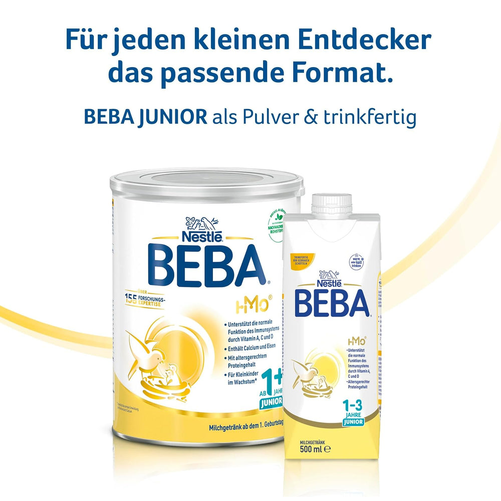 BEBA Junior trinkfertiges Milchgetränk 1-3 Jahre, mit HMO, altersgerechter Proteingehalt, palmölfrei, fischölfrei, Kleinkindnahrung, 12er Pack (12 x 500 ml)