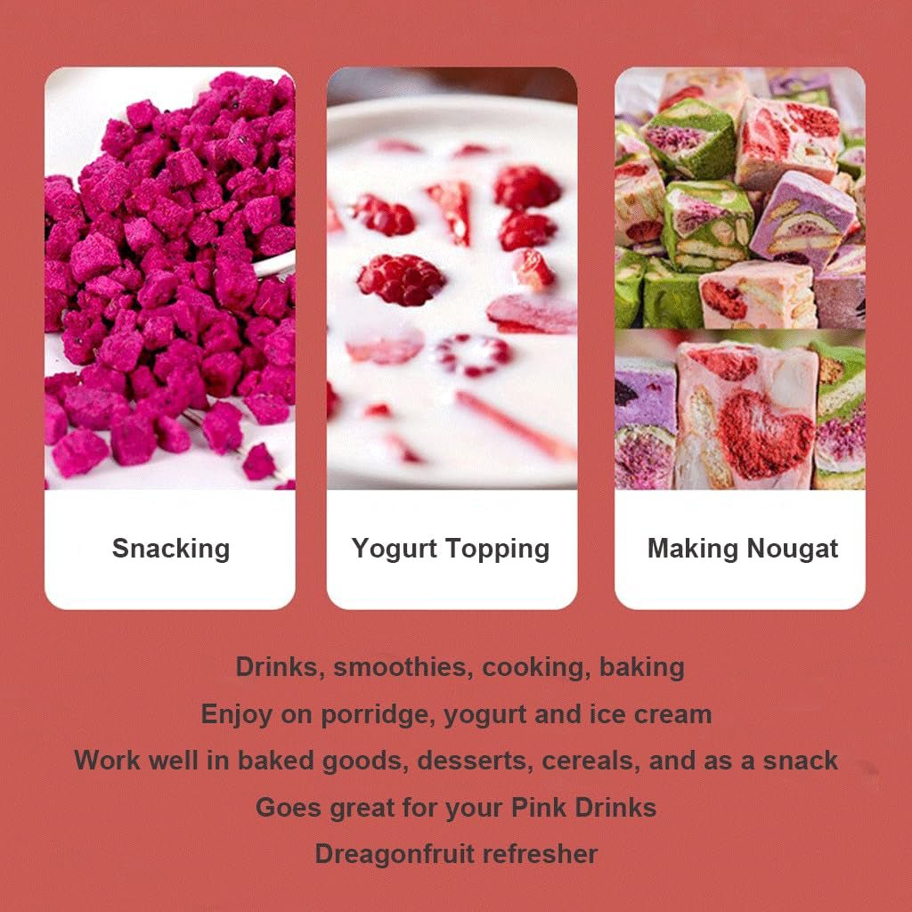 Fructe dragon liofilizate, 100g fructe dragon condimentate cu 1 ingredient, fără zahăr adăugat, cuburi de fructe dragon pentru băut Produse deshidratate Magazinul meu