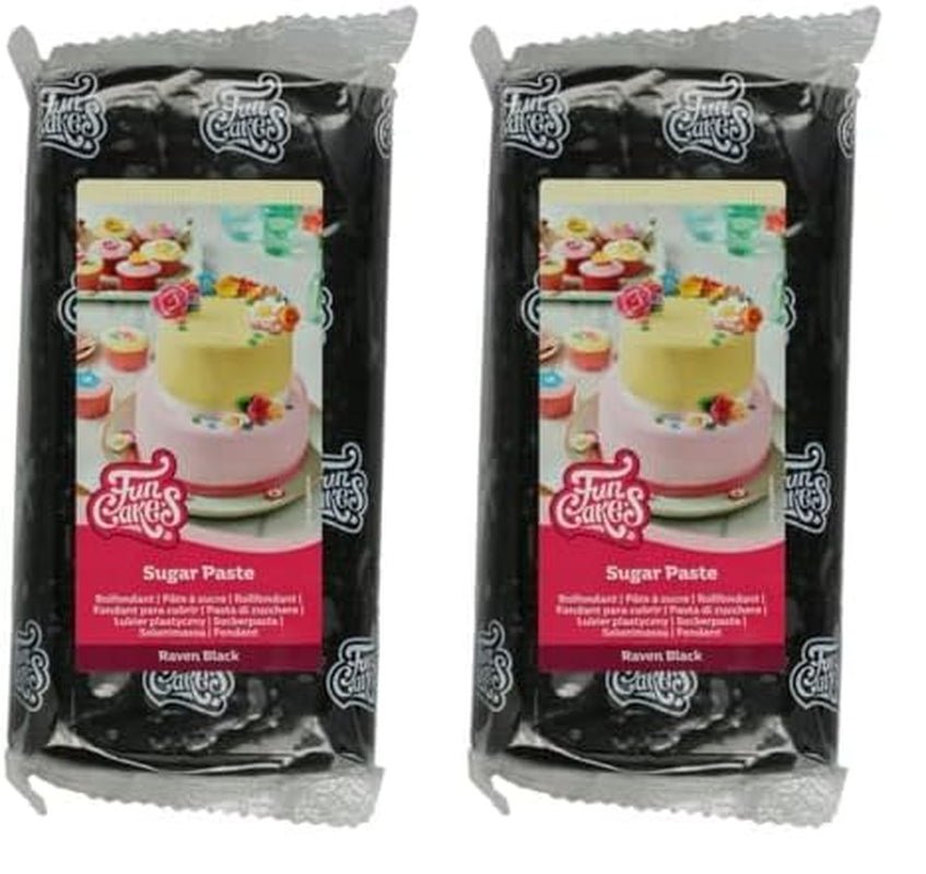 FunCakes Raven Black fondant rulat: Ușor de folosit, neted, flexibil, moale și pliabil, perfect pentru decorarea torturilor, halal, kosher și fără gluten. 1 kg (pachet de 2) Pasta de zahar Naty Shop Raven negru 1 kg (pachet de 2)