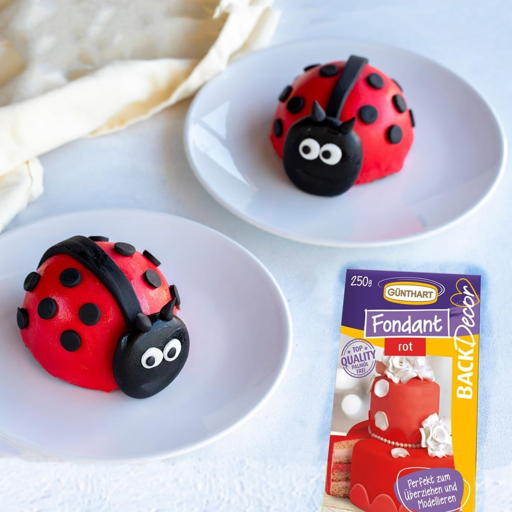 Günthart BackDecor 250 g fondant roșu, fără ulei de palmier, rezistent la rupere pentru acoperirea prăjiturilor și produselor de patiserie, potrivit pentru modelare, pachet de 2 (1 x 250 g) Pasta de zahar Naty Shop
