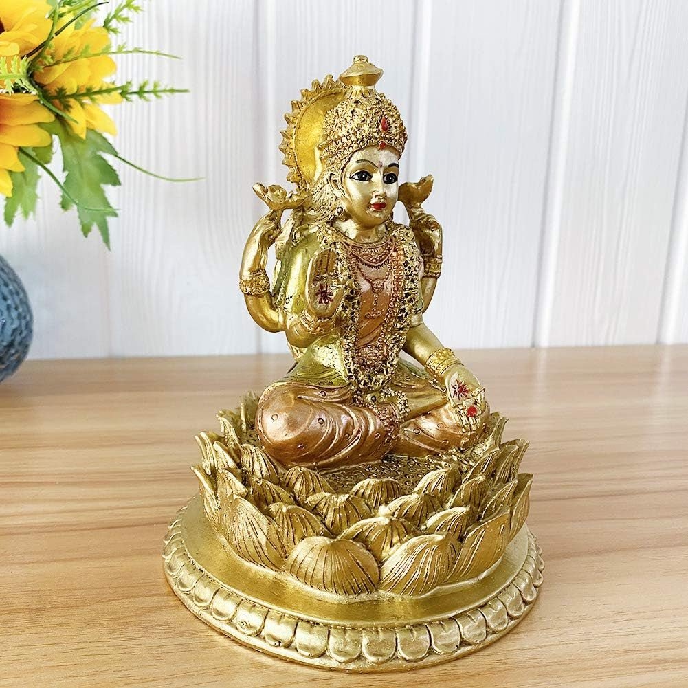 Hindu Goddess Laxmi Lotus Sculptura - Indian God Lord Lakshmi Puja Statue - India Murti Idol Figurine Pooja Item Diwali Gifts Statuete si sculpturi Naty Shop