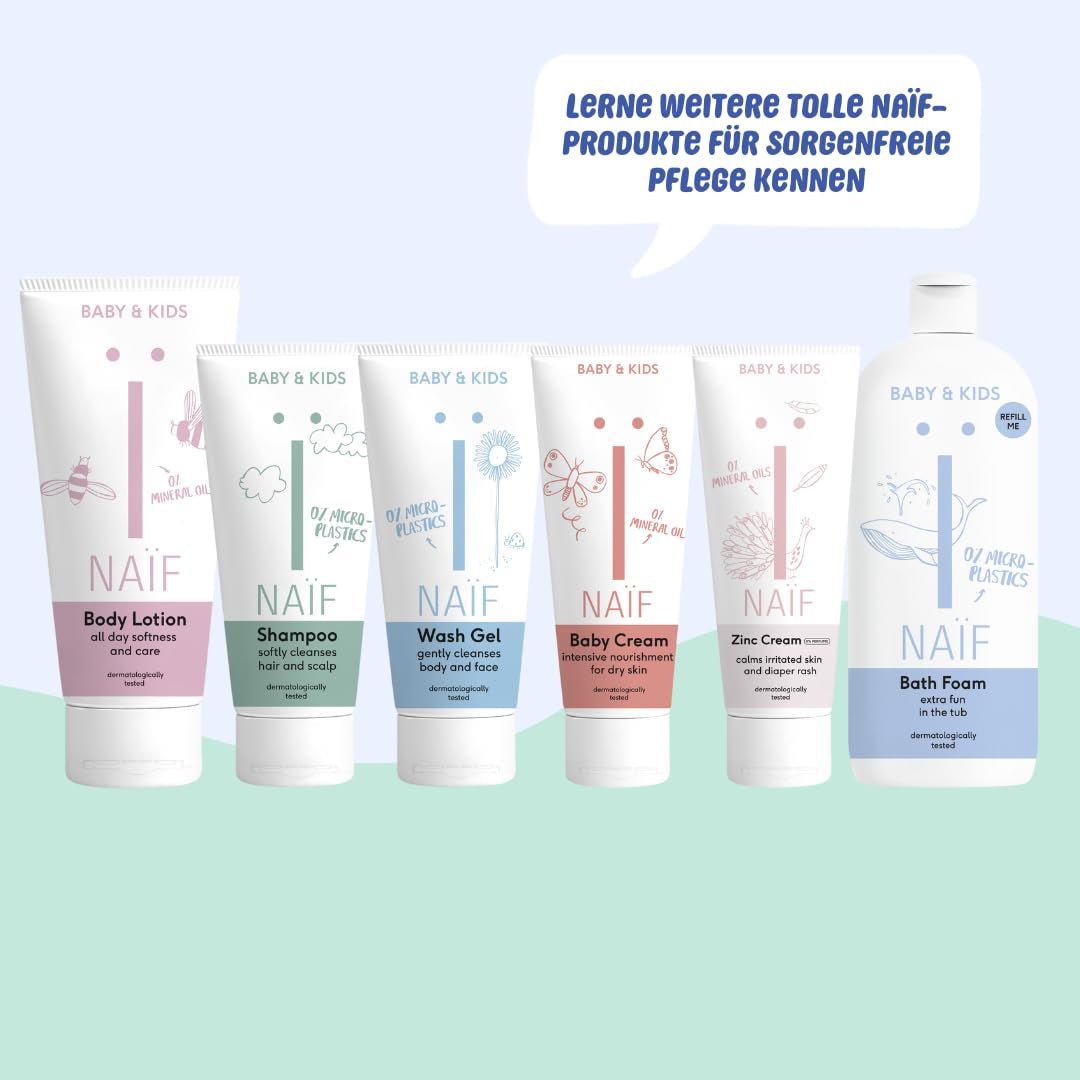 Naïf - Șampon de îngrijire - pentru bebeluși și copii - Șampon pentru bebeluși cu ingrediente naturale - 100% vegan - 0% SLES - Fără microplastice, siliconi și parabeni - 200 ml Copii - Baie si Skincare Naty Shop