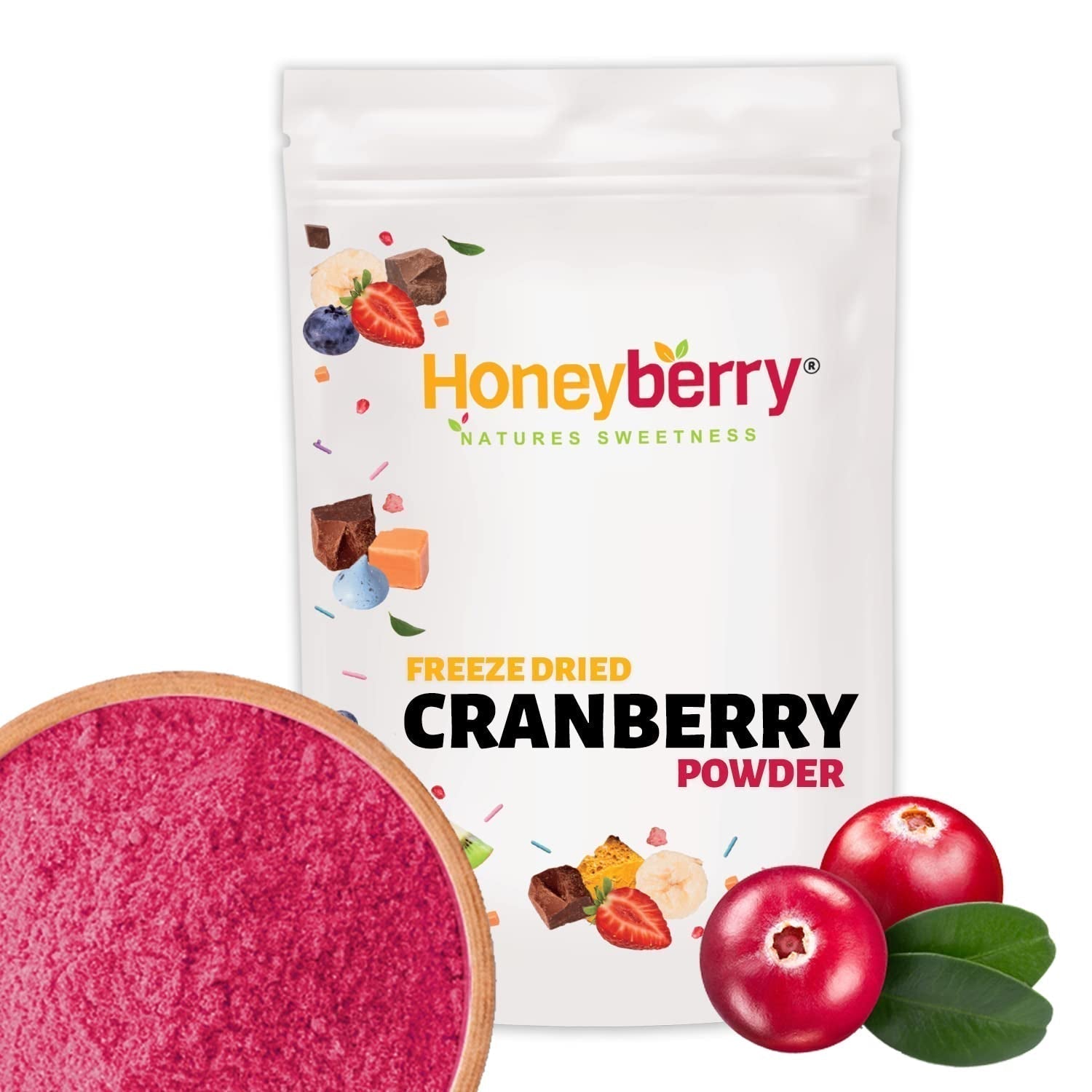Pudră de merișor liofilizată 250g - Pudră de fructe liofilizate - Pudră de merișor liofilizată pentru coacere, smoothie și muesli - Pudră de merișor 100% naturală fără aditivi Produse deshidratate Naty Shop 250G