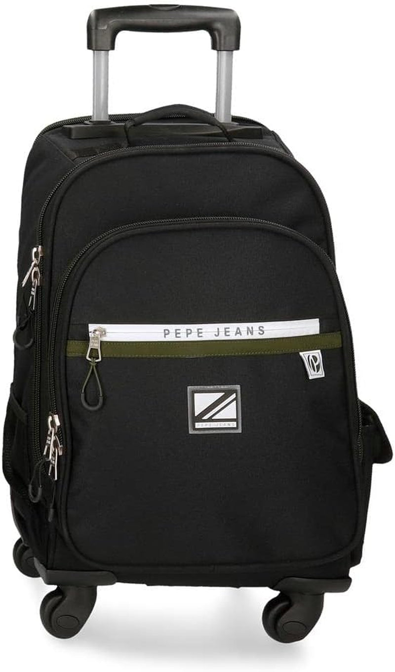 Rucsac Pepe Jeans Luca pentru laptop, compartiment dublu cu troler, 15.6 inch, negru, 31 x 44 x 15 cm, poliester 23.87 l, negru , Rucsac pentru laptop cu compartiment dublu și troler Bagaje și echipament de călătorie Naty Shop Rucsac cu 4 roți