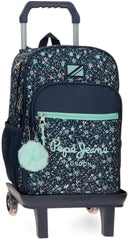 Rucsac școlar Pepe Jeans Alenka cu troler, albastru, 30 x 40 x 12 cm, poliester, 14,4 l, albastru, rucsac școlar cu troler Rucsacuri si ghiozdane premium Naty Shop Rucksack + Trolley