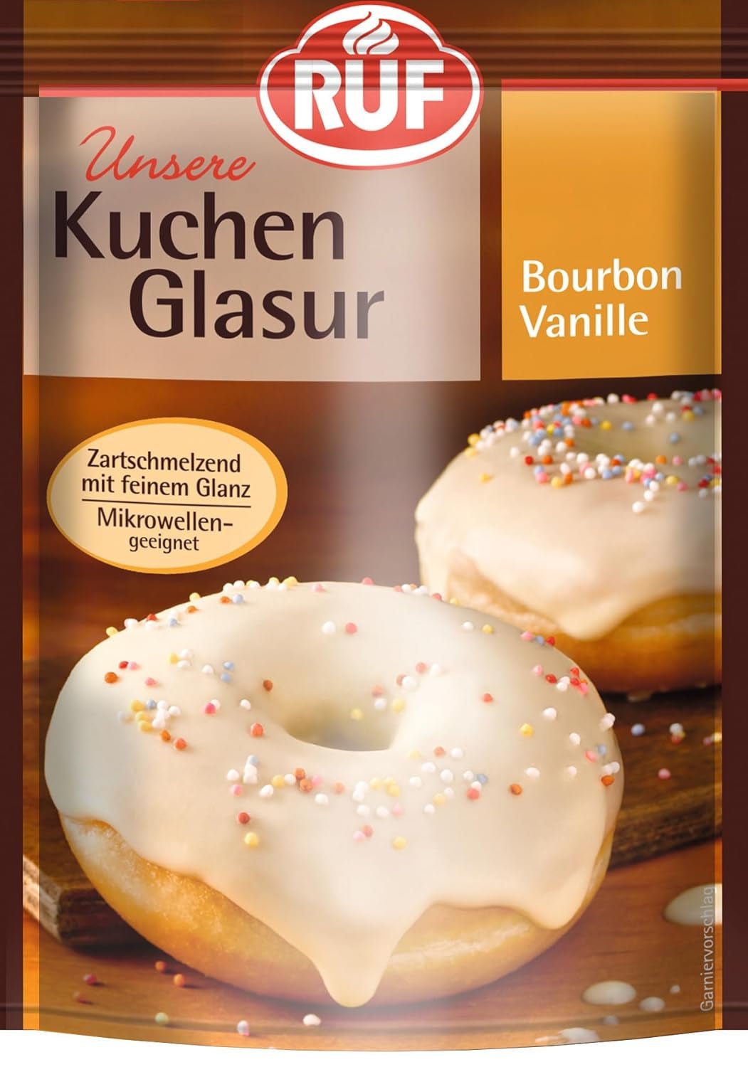 RUF Cake Glaze Bourbon Vanilla, 100g într-o pungă, rezistent la microunde, pentru glazurarea și decorarea biscuiților, brioșelor și prăjiturilor, fără gluten Pasta de zahar Naty Shop Vanilie