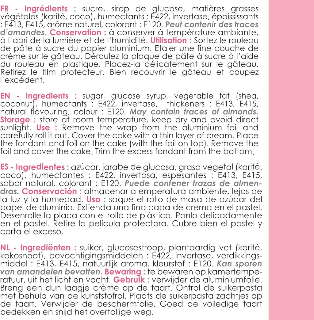 ScrapCooking - Roll fondant roz â'¬ 36 cm - Fondant negru rulat 430 g - Cake topper decorare topper fondant pentru prăjituri, coacere, aniversări, petreceri - Roz - 7264 Pasta de zahar Naty Shop