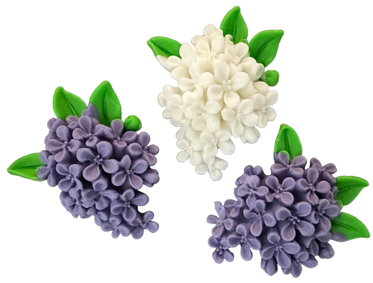 Set 3 decoratiuni comestibile din zahar, Flori de liliac Decoratiuni din Pasta de Zahar Nati Shop