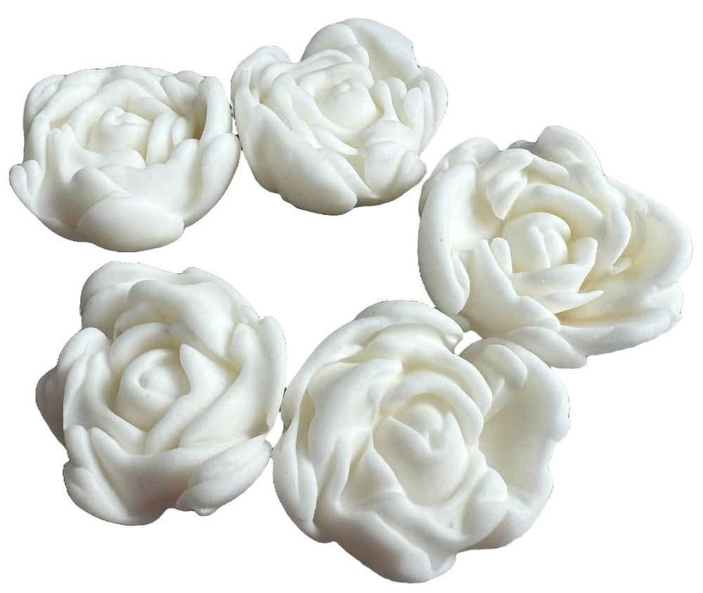Set 5 decoratiuni comestibile din zahar, Trandafiri albi Decoratiuni din Pasta de Zahar Nati Shop