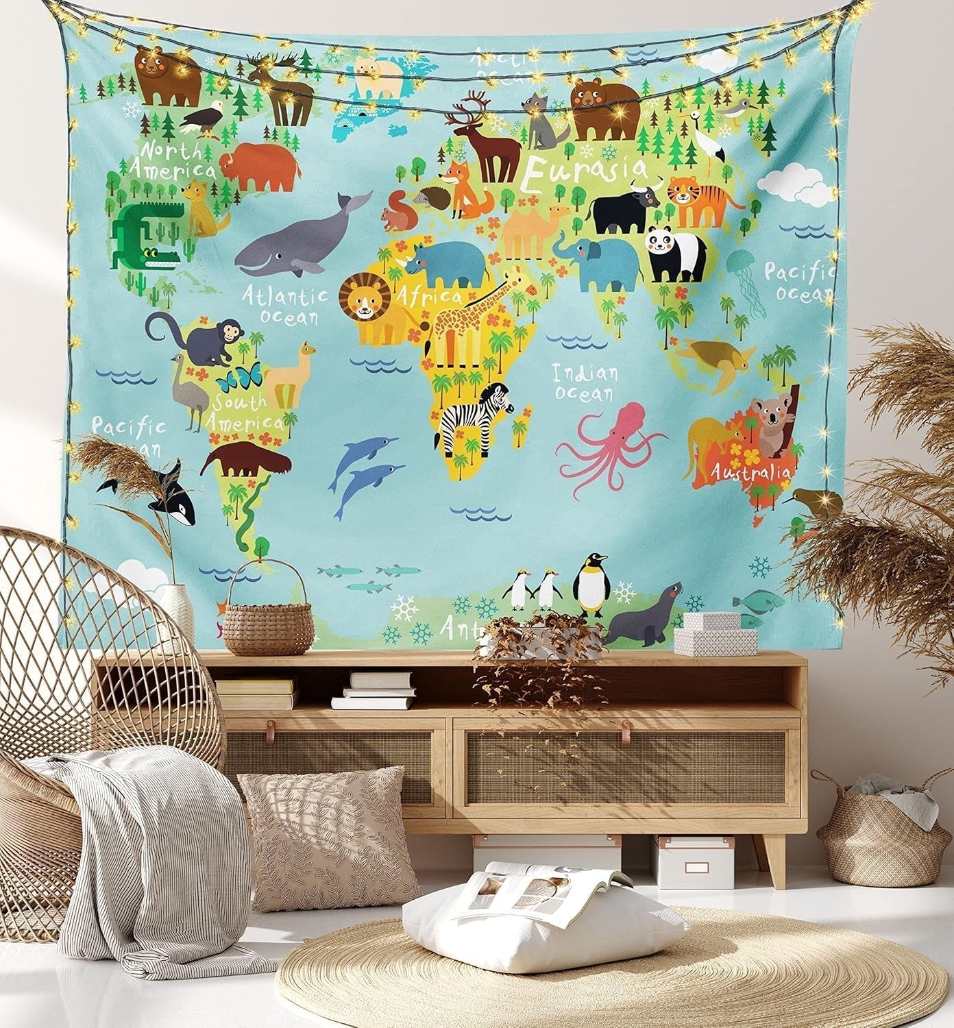 Tapiserie abakuhaus wanderlust harta animala lumii desene Casa - Accesorii si Decoratiuni Naty Shop