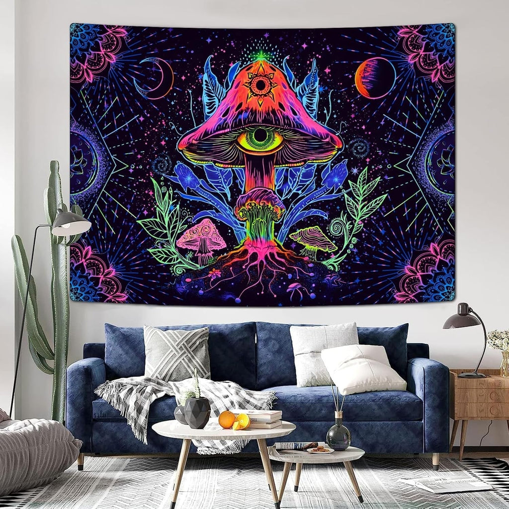 Tapiserie alishomtll fluorescent mushroom black light mandala Casa - Accesorii si Decoratiuni Naty Shop
