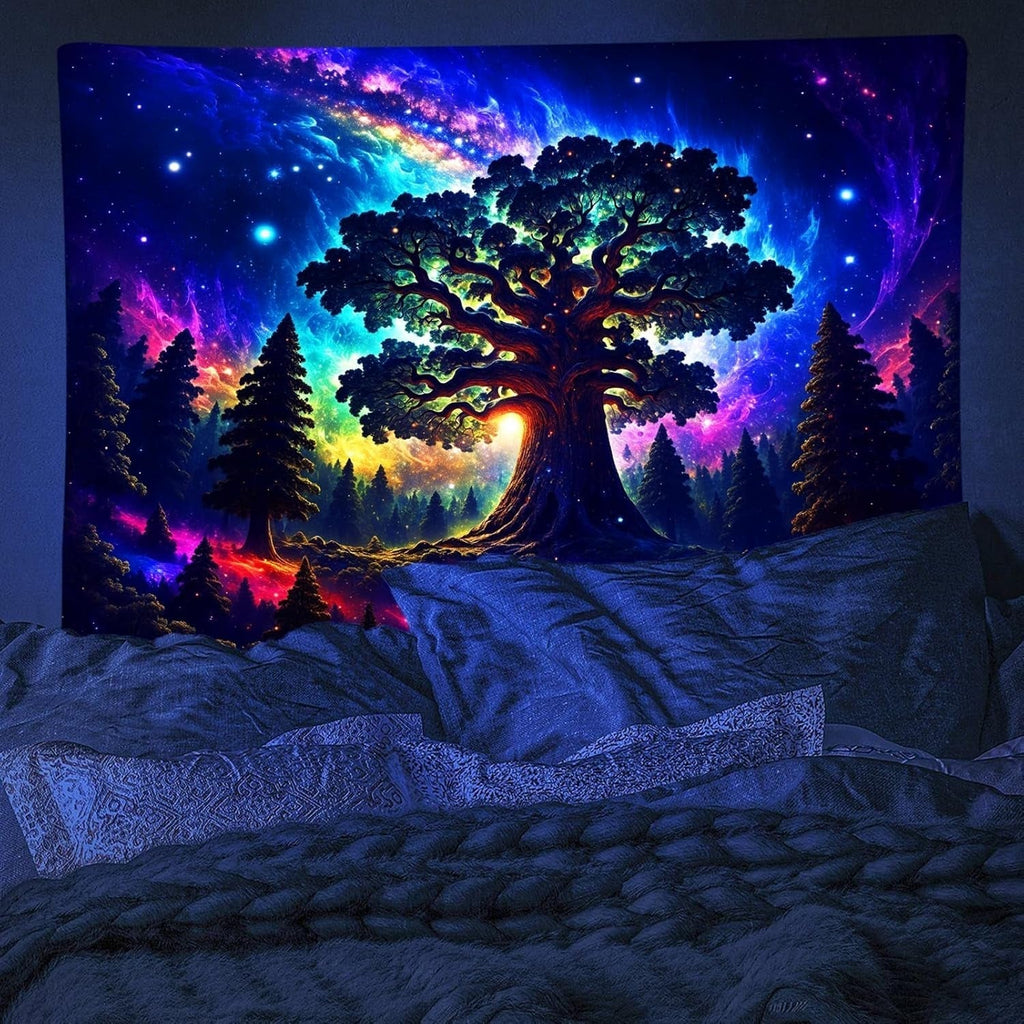 Tapiserie blacklight forest psychedelic nature tree stars galaxy Casa - Accesorii si Decoratiuni Naty Shop