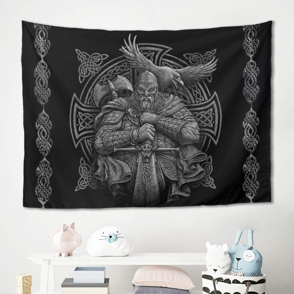 Tapiserie grey viking odin axe sword raven cross Casa - Accesorii si Decoratiuni Naty Shop
