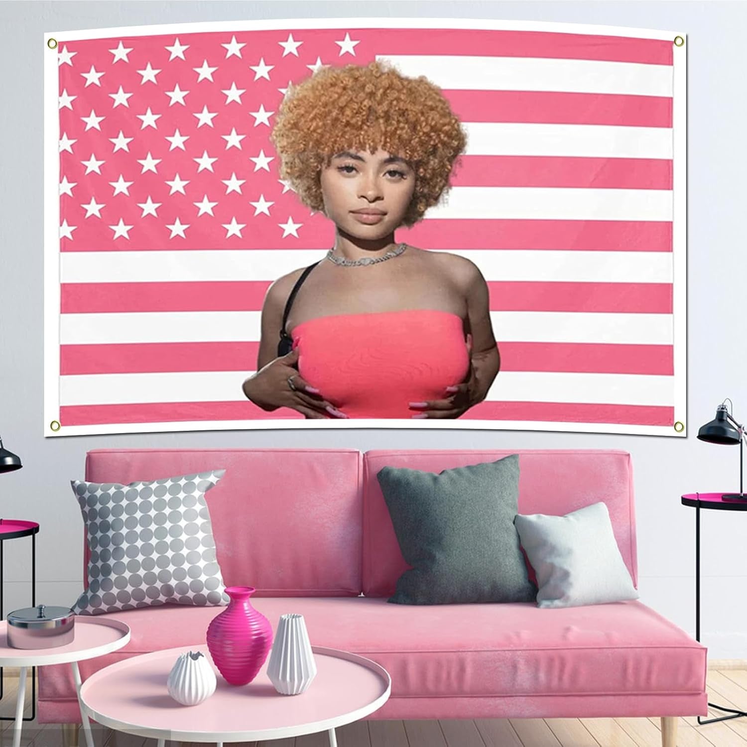 Tapiserie ice spice flag pink steaguri Casa - Accesorii si Decoratiuni Naty Shop