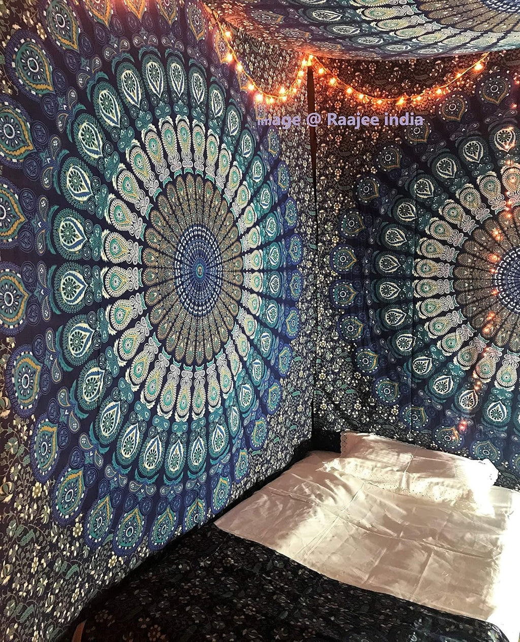 Tapiserie indian psihedelic mandala albastru turcoaz elefant Casa - Accesorii si Decoratiuni Naty Shop