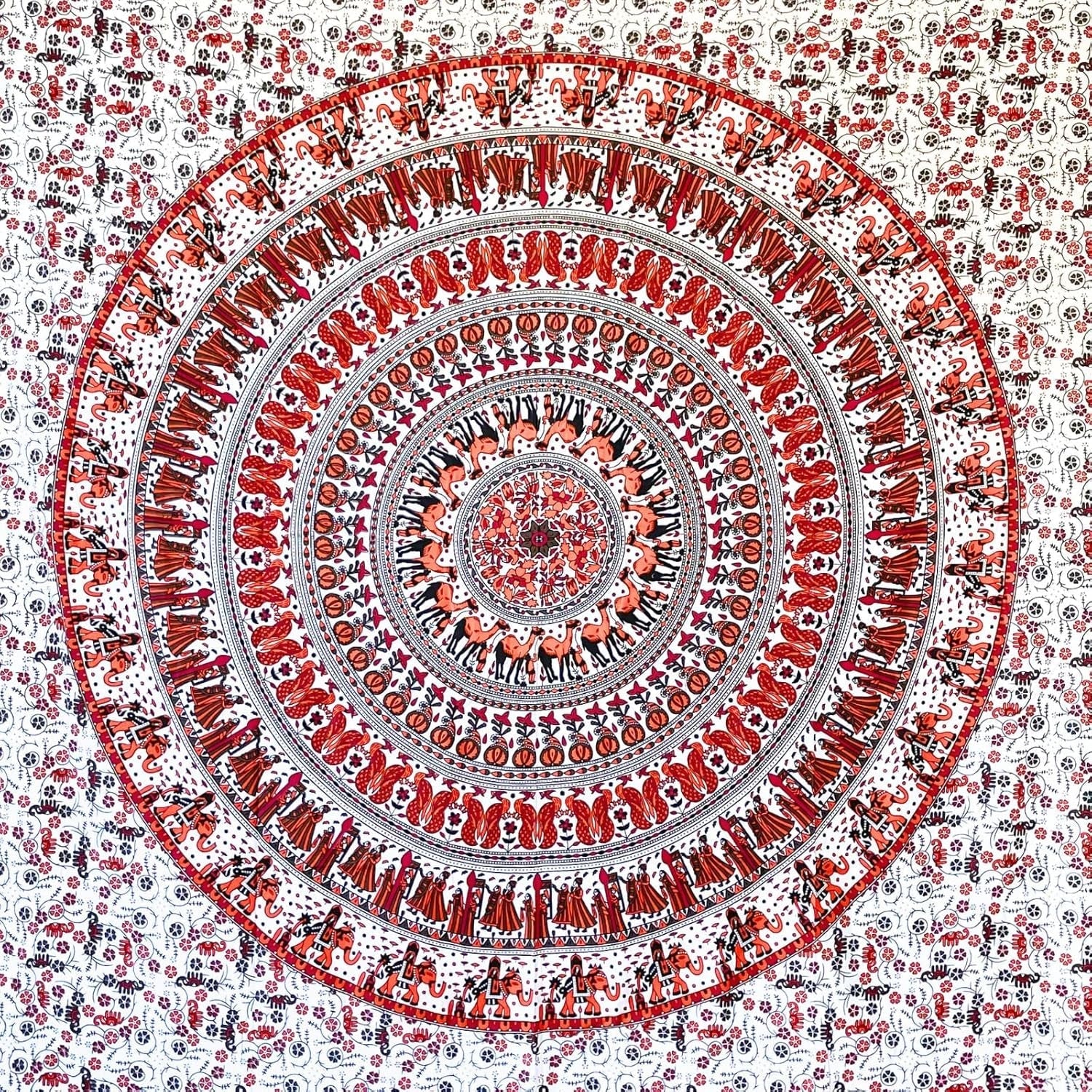 Tapiserie momomus mandala bumbac colorat desene orientale Casa - Accesorii si Decoratiuni Naty Shop Alb-portocaliu 210L X 230B Cm