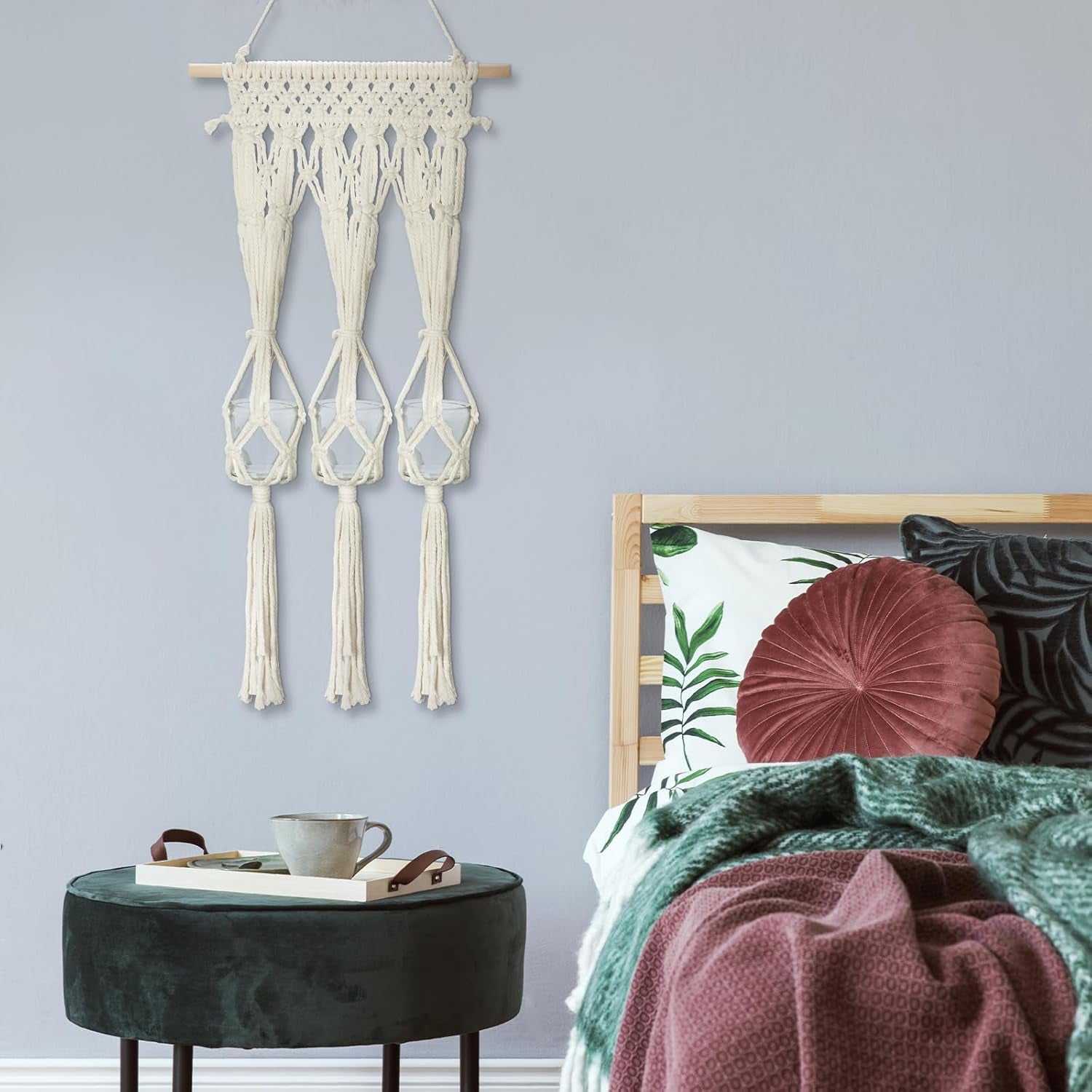 Tapiserie raft suporturi lumanari din sticla realizat Casa - Accesorii si Decoratiuni Naty Shop