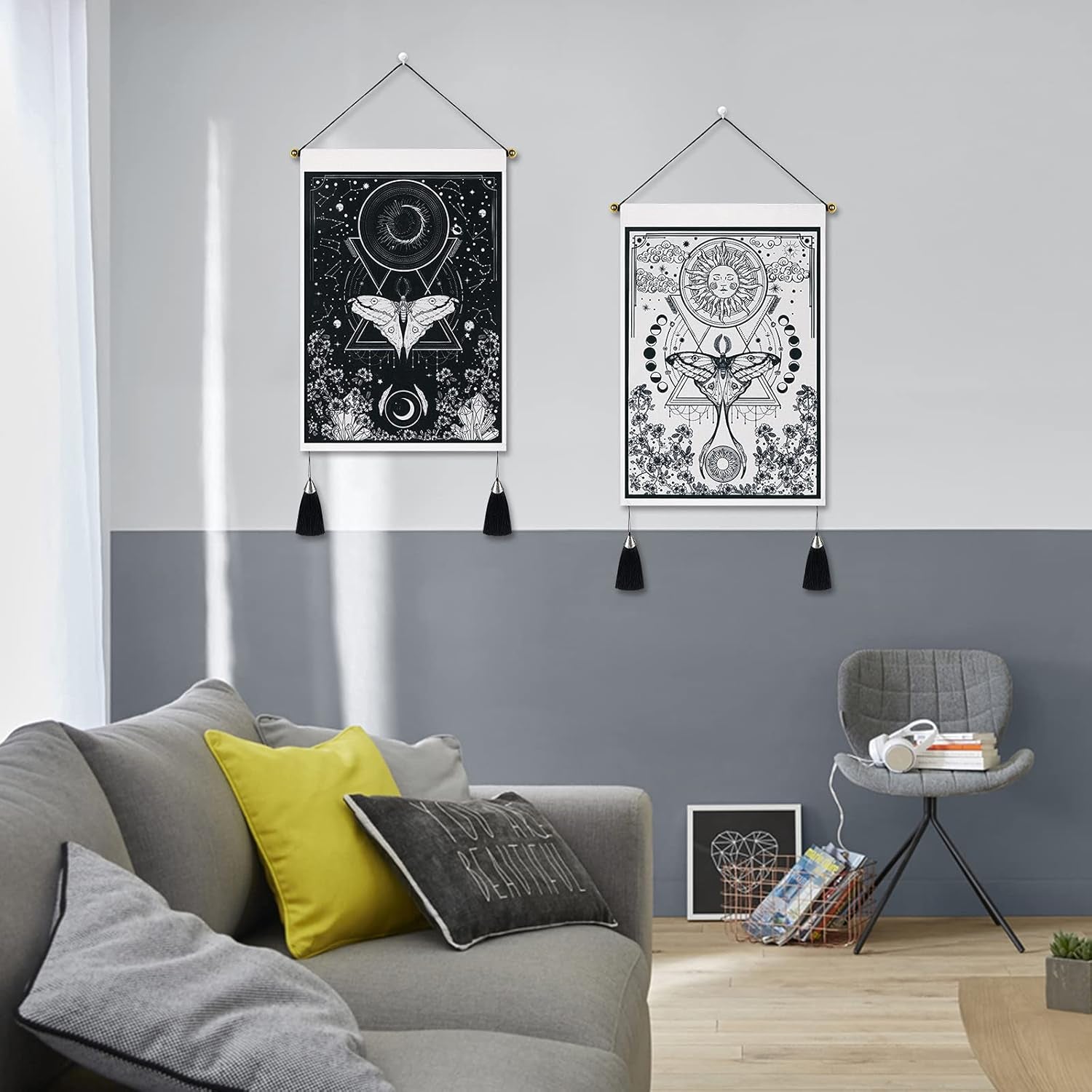 Tapiserie yugarlibi 2pcs tapiserii mici hanging luna soarele Casa - Accesorii si Decoratiuni Naty Shop