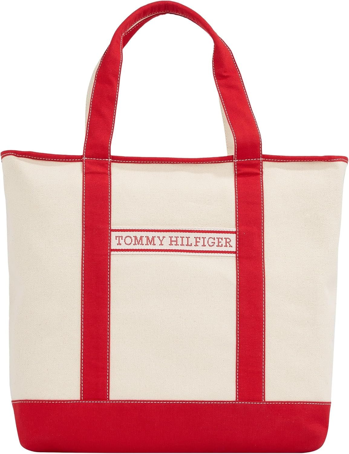 TOMMY HILFIGER Femeii Th Vara Canvas Tote Aw0aw17421 Tote sac Genti Femei Naty Shop Roșu (roșu primar)