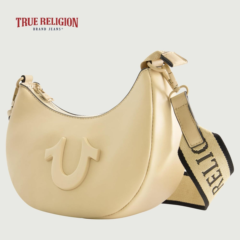 True Religion Women's Shoulder Bag Purse, Crescent Hobo Handbag cu curea detașabilă reglabilă și logo-ul Horseshoe Genti Femei Naty Shop